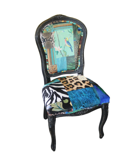 Whimsical Accent Chair w/Patchwork Upholstery Distressed Frame 20.5W 22D 40H