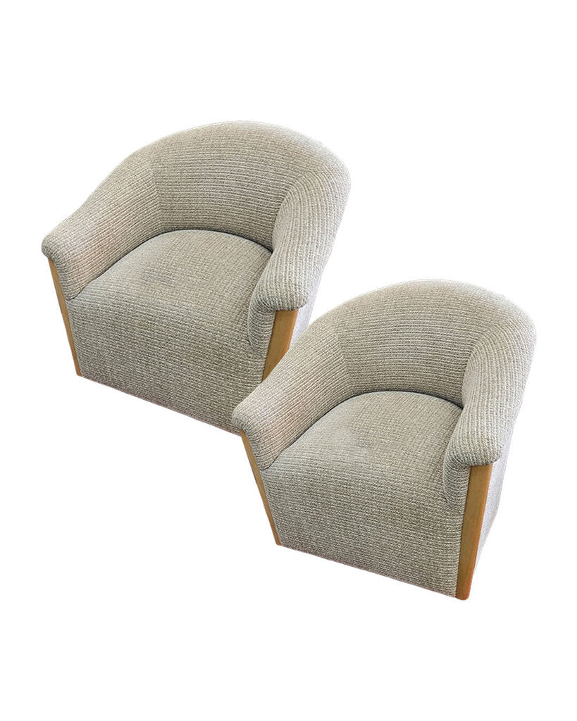 J. Robert Scott Upholstered Barrel Lounge Chairs w/Blonde Wood Accent 33W 35D 31H