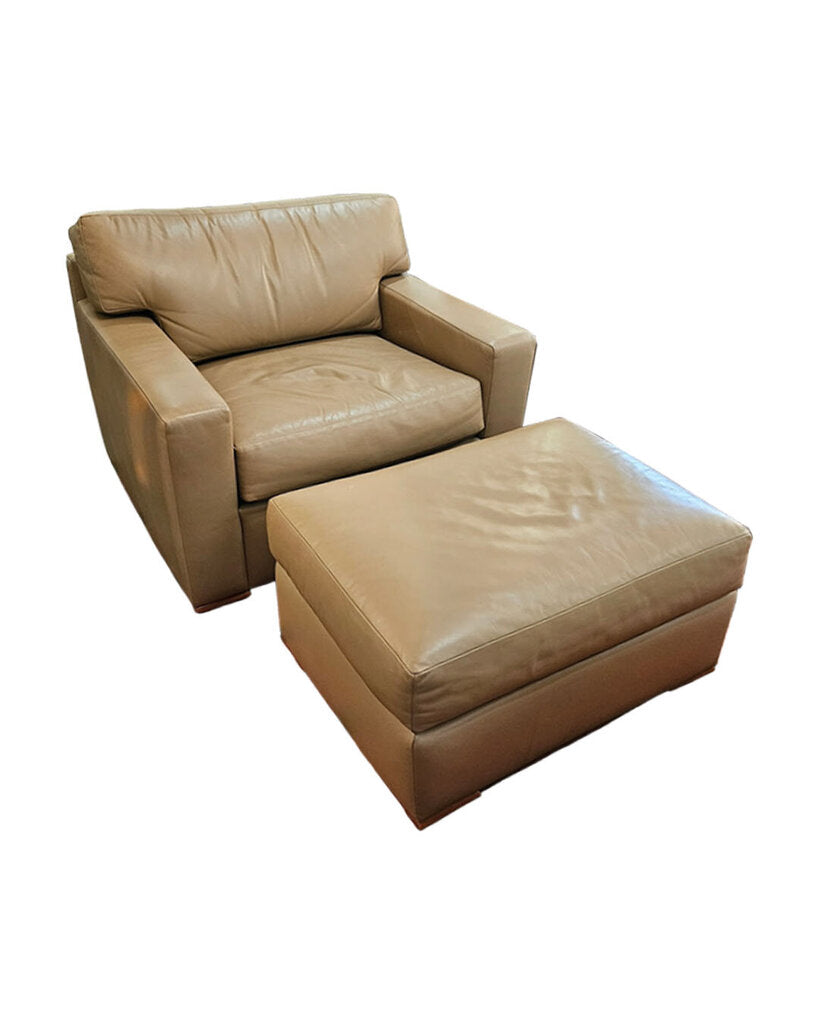Martin Brattrud Tan Leather Lounge Chair w/Ottoman 37.5W 35D 25H
