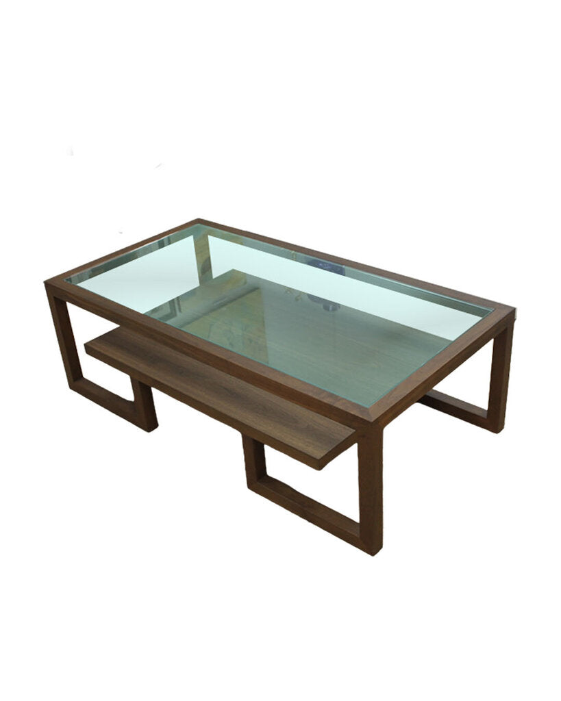 North Shore Glass & Wood Cocktail Table w/Under Shelf 54 x 28 x 17