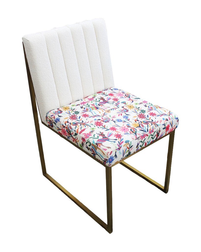 Modern Angular Geometric Dining Chair, Gold Finished Metal Frame, Custom Upholstery 19W 18.75D 34.5H (10 Available)
