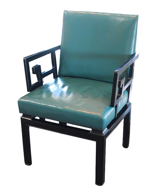 Vintage Michael Taylor Leather Dining Chairs, 2-Greek Key Arm Chairs, 4 Armless Side Chairs 20.5W 23.5D 35.25H - SET OF 6