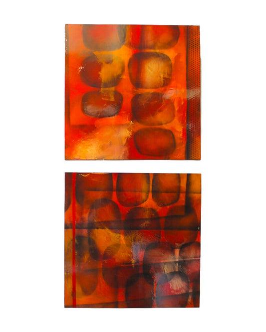 Signed Savage Vibrant Colors Diptych Drip Acrylic on Board 24"Sq. (PAIR)