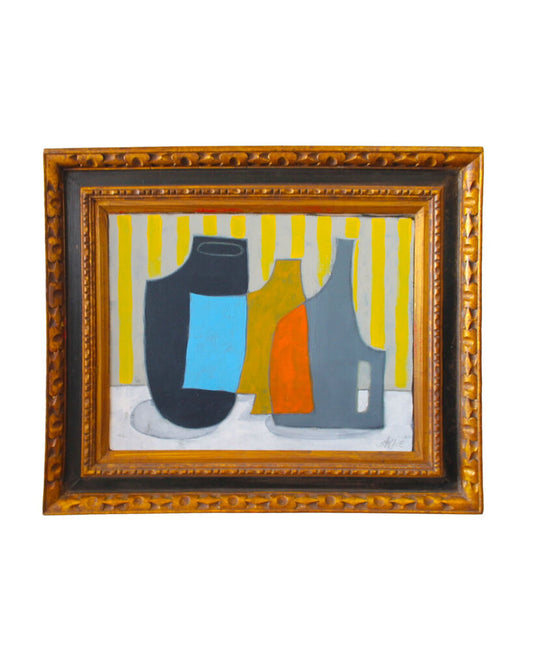 Savage Black & Gold Frame, Still Life Black/Grey/Orange Vessels