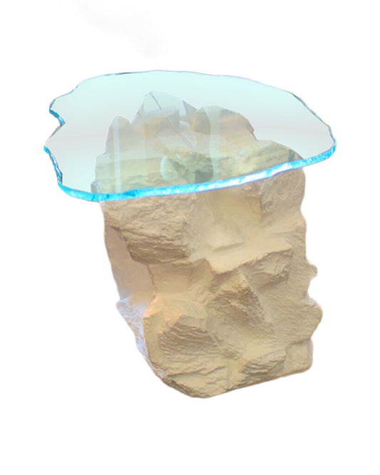 1970's Simos Plaster Faux Bois Stacked Stones Side Tables (PAIR) 22.5" x 21" x 19.5"H