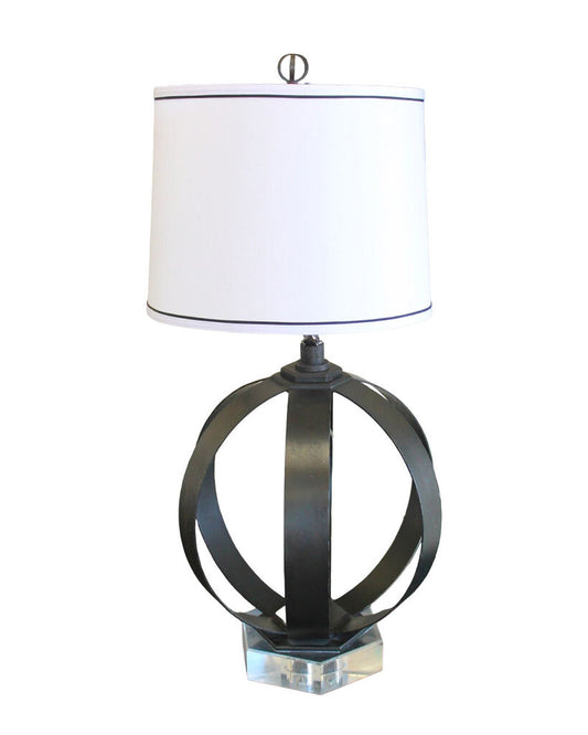 Renwil Sawyer Black Powder Iron Banded Tbl Lamps w/Lucite Geometric Bs. 28.5"H (PAIR)