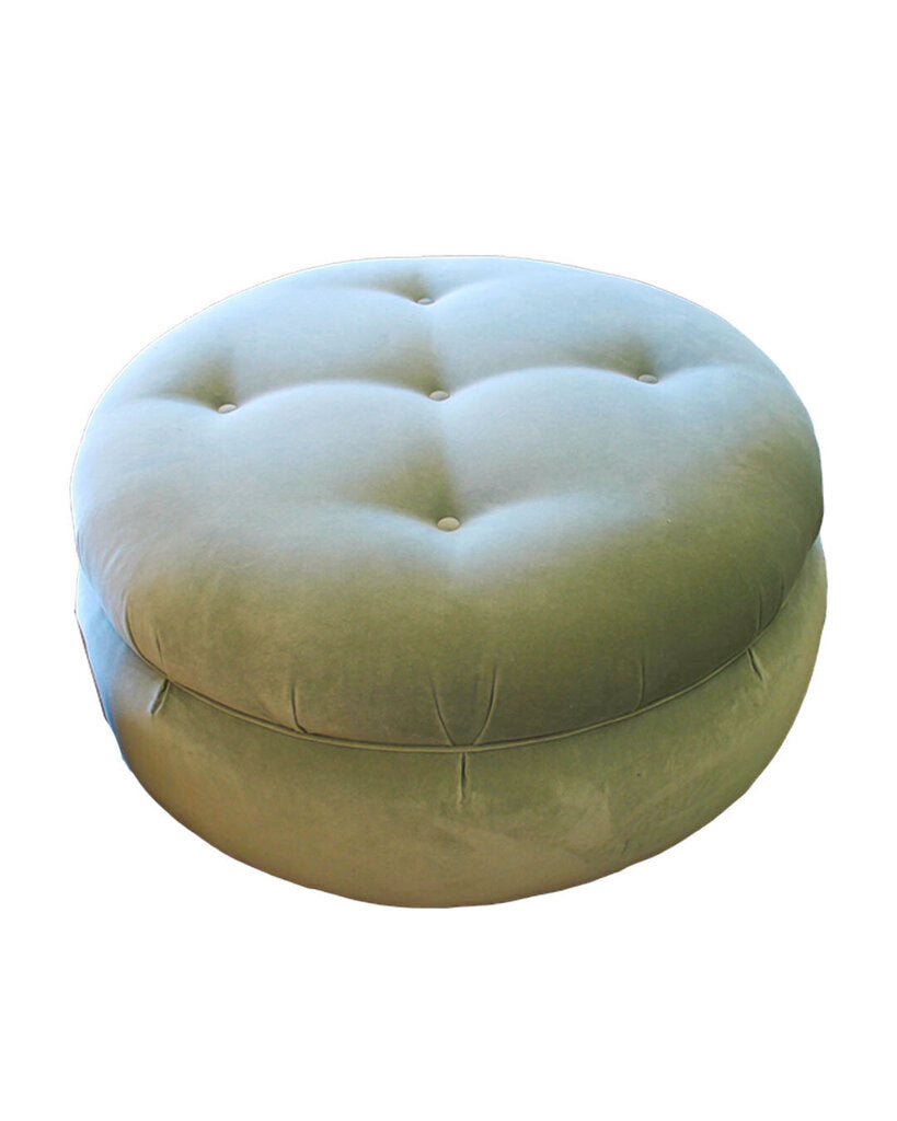 Mid-Century Rd. Tufted Poof on Casters 34Dia 16H