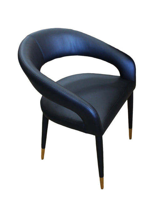 Keywin Furn Dining Chairs, Blk Vegan Lthr Uphols, Tapered Legs w/Gold Tips 23W 22D 31H - SET OF 8