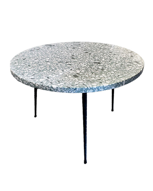 Green Marble Top, Black Hammered Metal Accent Table 19.5"Dia x 12.5"H