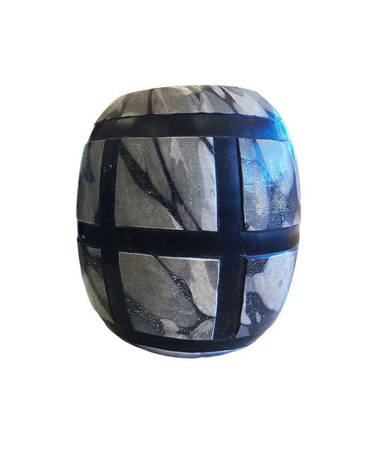 John Richard Handblown Black & White Glass Vase 7.5Dia 9H