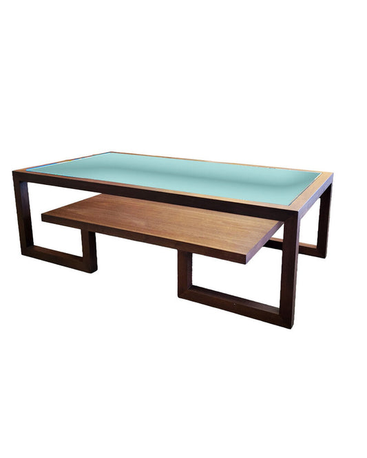 North Shore Glass & Wood Cocktail Table w/Under Shelf 54 x 28 x 17