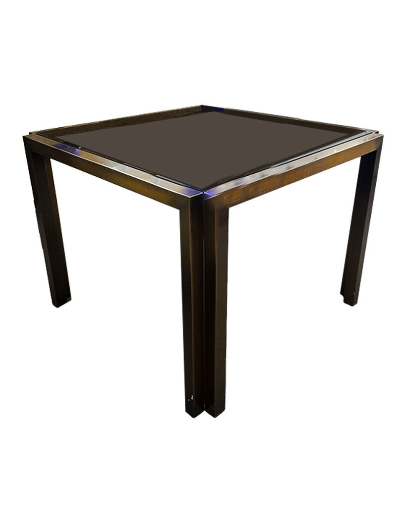 Vintage Modern Smoke Glass w/Bronze Finish Glass Top Occassional Table 31.25Sq 23.25H