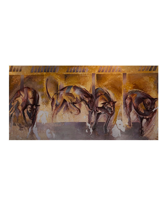 "Greyhound Races" Original Oil on Canvas, Signed V. Bablet 10'W 5'H