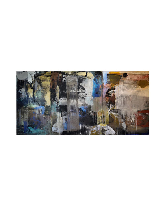 Multi-Color Abstract, Original Oil on Canvas Triptych, Signed Julia Nee Chu 144W 66H