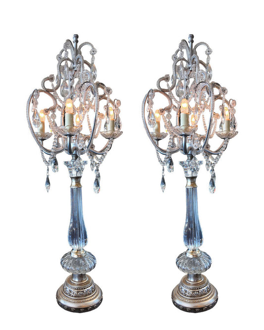 Chandelier Table Lamps, Lucite Acrylic Prism 33H - PAIR