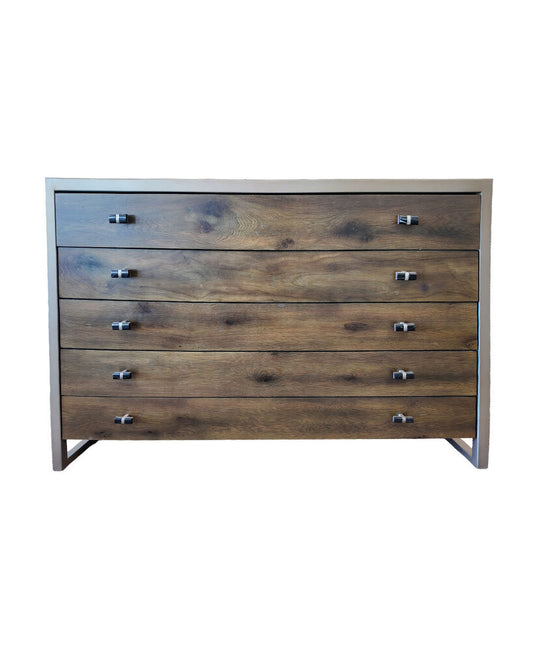 Caracole Modern Artisan Sideboard in Fumed Cluster Oak, Forged Metal Frame 50W 18D 36H
