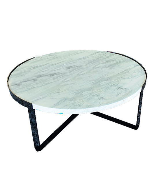 Polished Chrome w/White Marble Cocktail Table 48Dia 18.25H