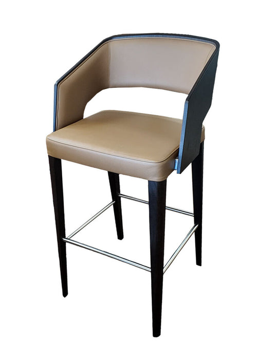 Potocco Italy Bar Stool, Taupe Ltr Solid Oak, Stainless Steel Footrest (SET OF 3) 21 x 21 x 40.5