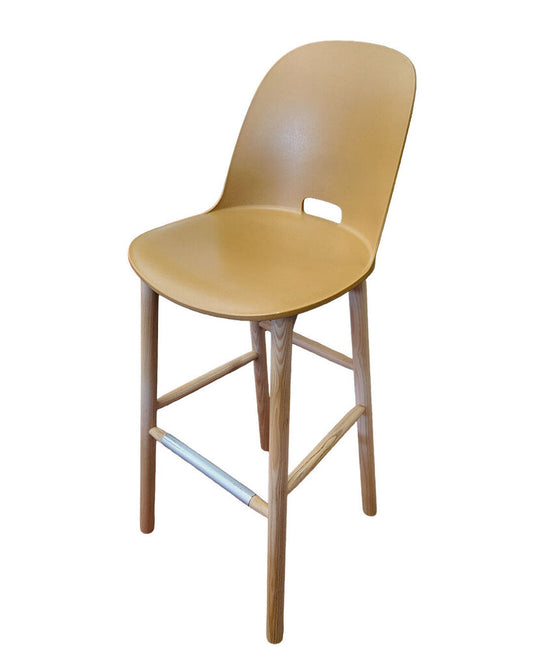 Emeco Alfi High Back Bar & Counter Stools, Wood & Plastic Composite 17 x 19 x 43.5 (PAIR)