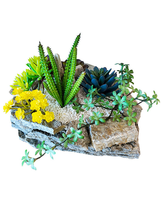 Indoor/Outdoor Stone Planter w/Succulents 15 x 12 x 8