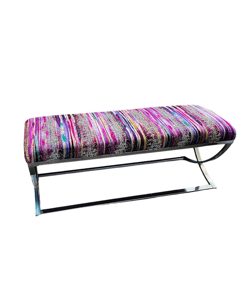 Contemporary Bench, Polished Stainless Steel, Vibrant Velvet Fabric 48W 16D 19H
