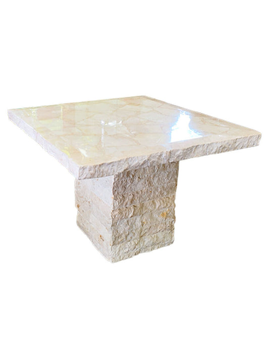 Fossilized Limestone Natural White Accent Table 28Sq 20.5H