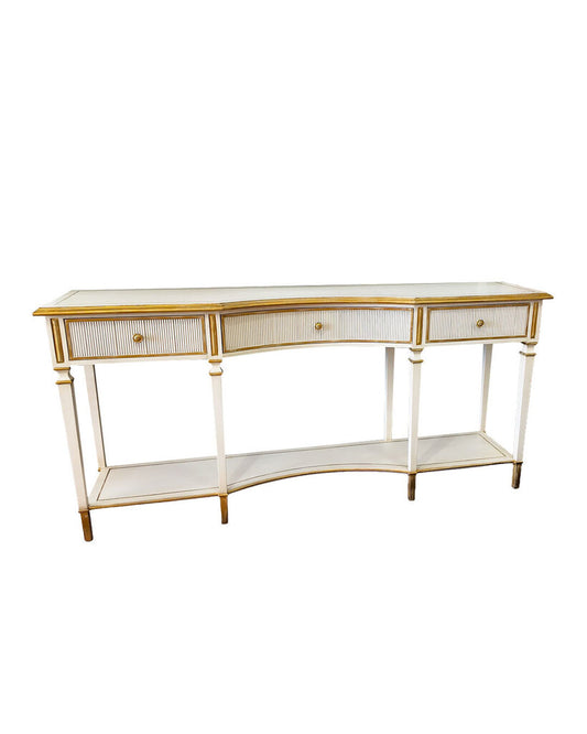 John Richard Vallejo Console, Antiq Beluga Finish w/Distressed Gld Detail 76.75W 16.25D 36.5H