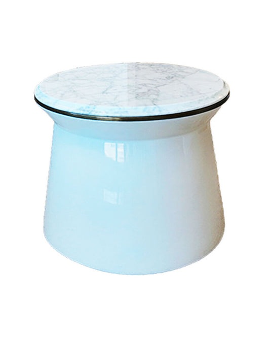 Theodore Alexander Contour Side Table Lacquered Base Bianco Carrara Marble 19.75 Dia. 16H