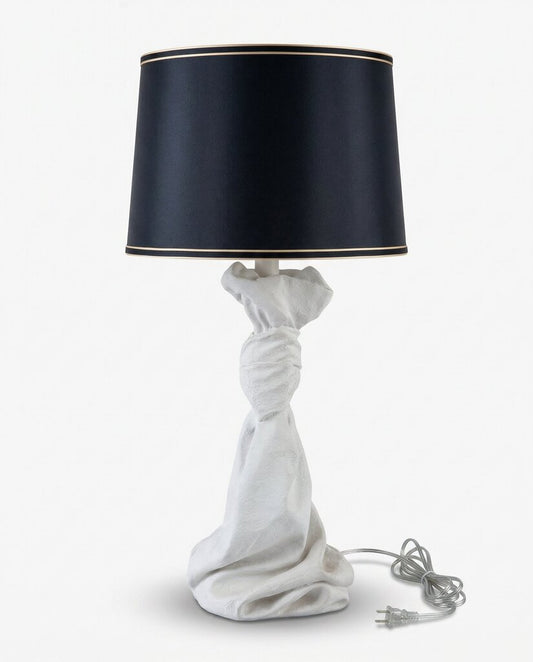 1960'S John Dickinson-Style Draped Plaster Table Lamps, Black Shades 31.5H - PAIR