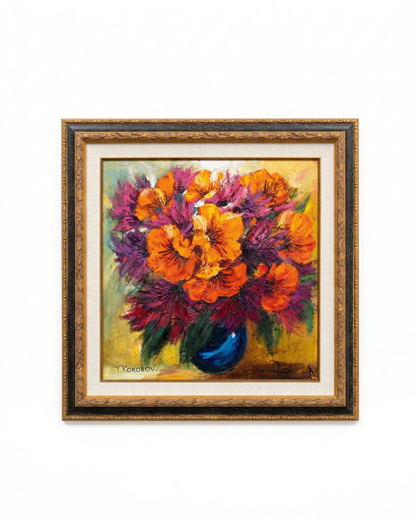Signed Y. Korobov Original Oil on Canvas, Framed 32.75" x 33"H