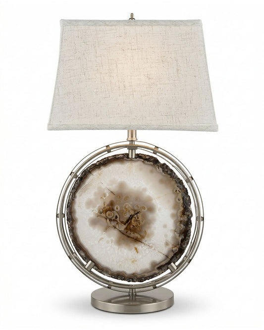 Brazillian Agate Slice Suspended w/Metal Frame Table Lamps (PAIR)