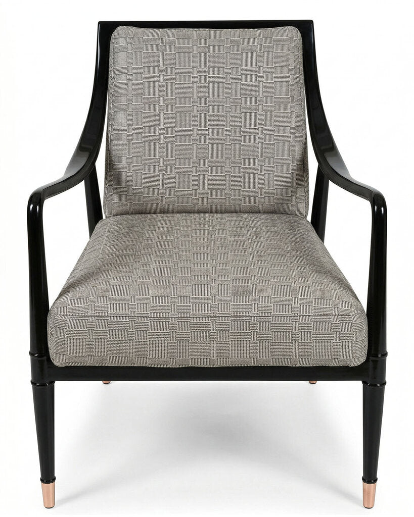 Caracole Well Appointed Chrs, Blk Wood, Contoured Arms, Text. Fabric 25.5W 33D 33.5H - PAIR