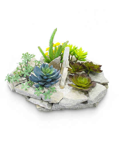 Indoor/Outdoor Stone Planter w/Succulents 15 x 12 x 8