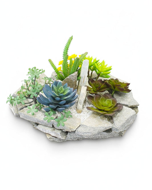 Indoor/Outdoor Stone Planter w/Succulents 15 x 12 x 8