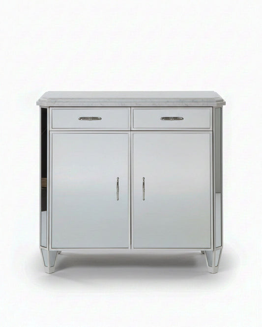 Mirrored Cabinet w/White Frame, Marble Top 37W 16.5D 34.75H