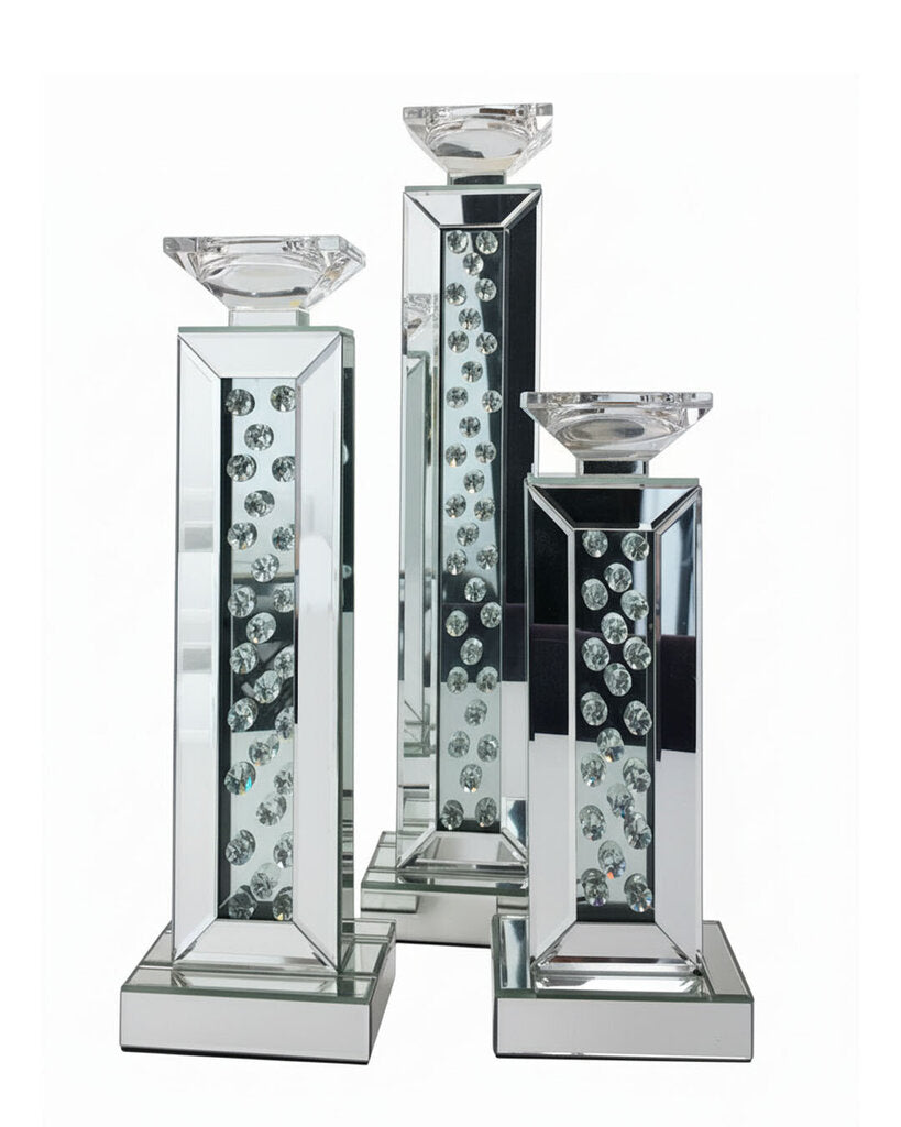 ACME Furn. Nysa Mirrored Candle Holders, Mirrored Finish Base (Set of 3) 13.75"H, 17"H, 21"H