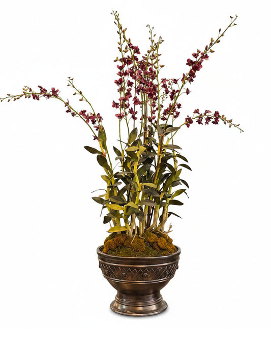 Faux Red Cymbidium Orchid in Copper Ceramic Pot