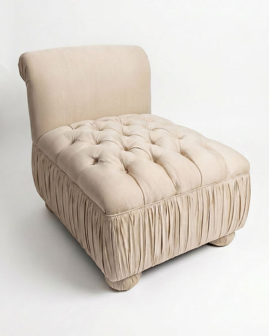Champagne Upholstered Chaise Lounge, Button-Tufted Seat & Rolled Backrest 26W 39.5D 28.5H