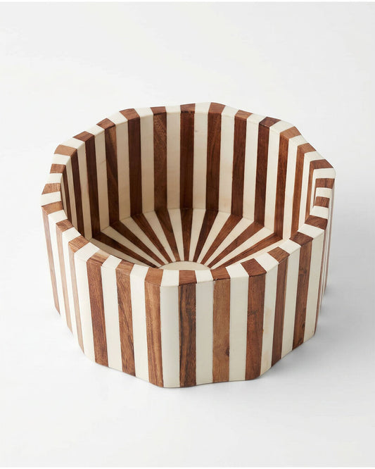 Round Wood w/White Inlay Bowl 12.25Dia 5.5H