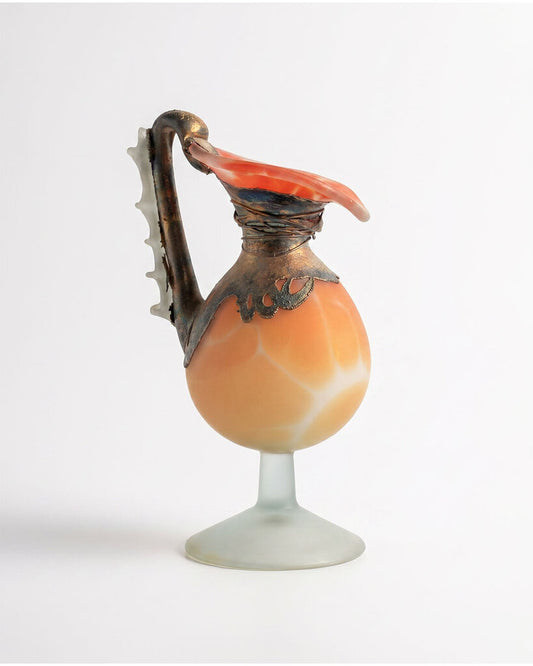 Vashe Tubi Glass Art Ewer w/Handle, Orange/Coral 6.25 x 4.5 10.75"H
