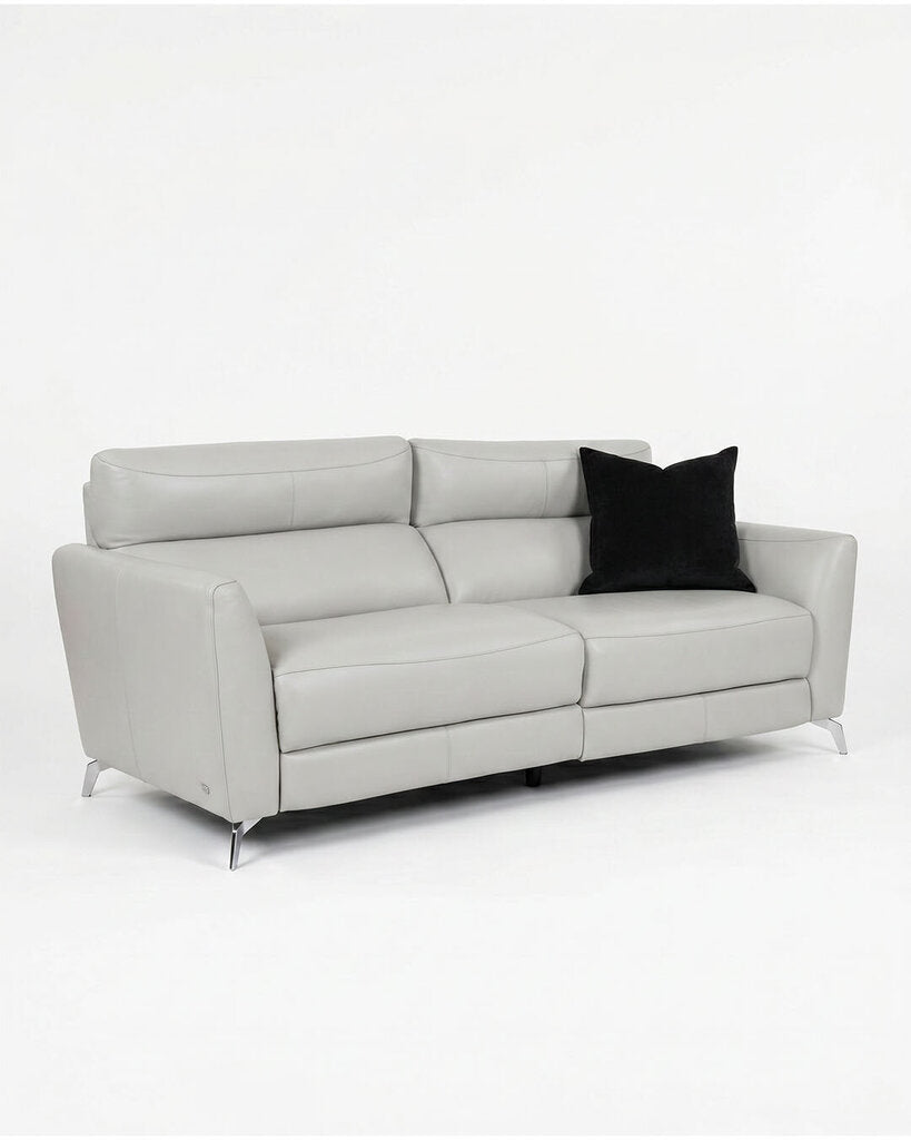 Natuzzi Italia Stan Sofa, Light Grey Leather, Power Adjustable Head & Foot Rests 80W 38D 33H