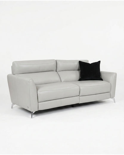 Natuzzi Italia Stan Sofa, Light Grey Leather, Power Adjustable Head & Foot Rests 80W 38D 33H