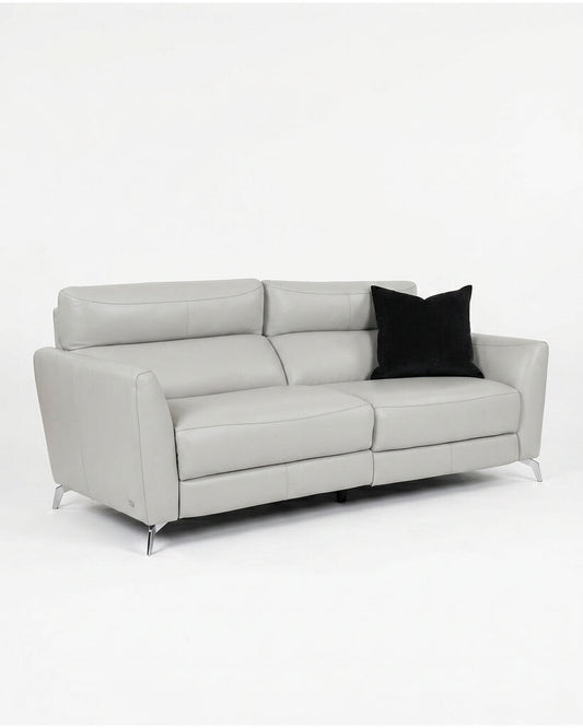 Natuzzi Italia Stan Sofa, Light Grey Leather, Power Adjustable Head & Foot Rests 80W 38D 33H