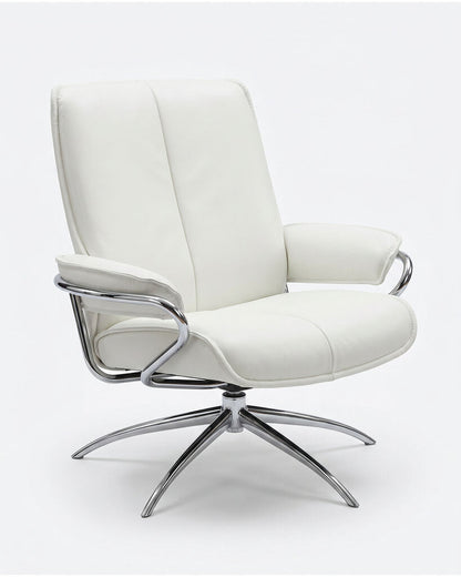 Stressless City Low Back Batick Chair, Snow Chrome Bse Leather, Recliner 32W 33.5D 34H