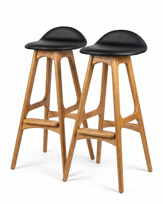 Inmod Erik Buch Bar Stools, Black Leather (PAIR) 14.5 x 13.5 x 33.5