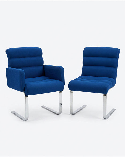 Cantilever Chrome Dining Chairs, Channeled Upholstered 21.5W 25D 34H - SET OF 8