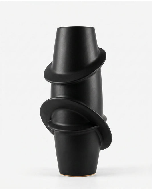 Matte Black Ceramic Vase/Rings 20H