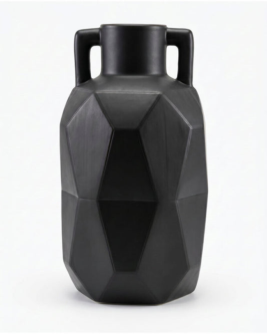 Adjectives Market Eregan Vase, Geometric Design/Black 18H