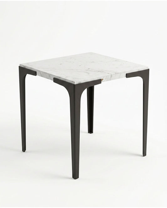 Magnussen Mercer End Tables, White Marble Top, Forged Iron Legs 22 x 24 x 24.5H - PAIR