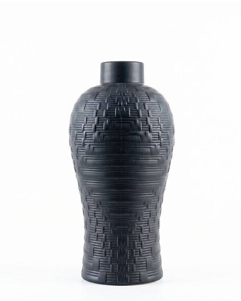 Black Tall Textured Jar w/Lid 18.5H